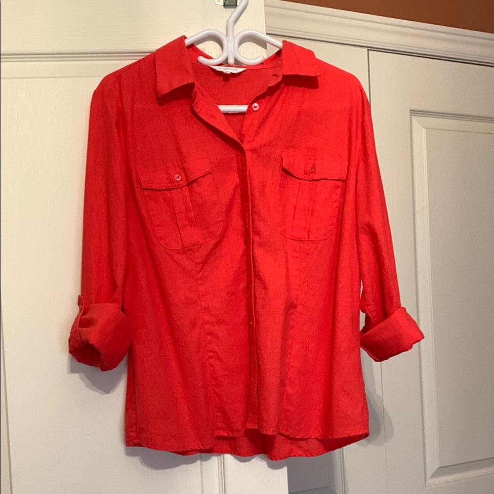 Vibrant Coral/Pink Button-Up Shirt